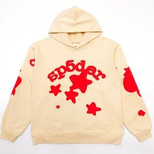 Cream and Red Graphic Sweater with Bold Design